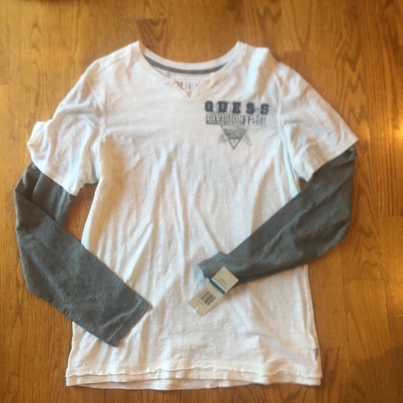 NWT Boys Guess XL layered look long sleeve Grey sleeves and white top - Picture 1 of 4